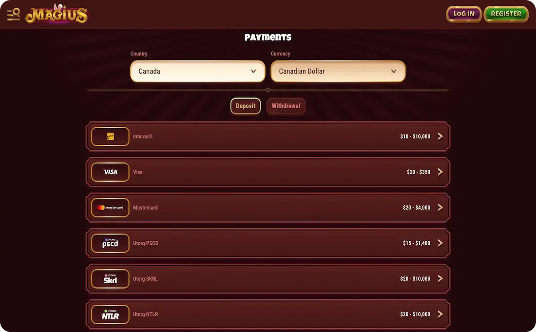 magius casino payments