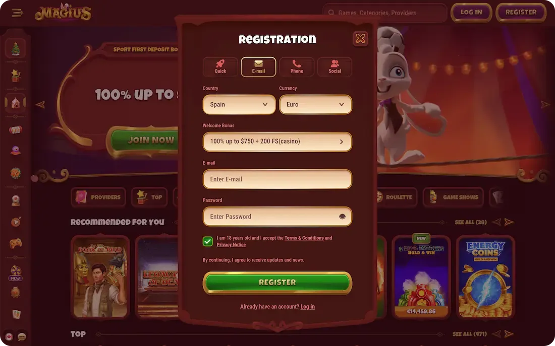 magius casino registration